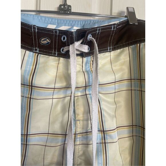 Kirra Mens Yellow Blue Plaid Surfer Board Short Size 36 - Picture 14 of 16